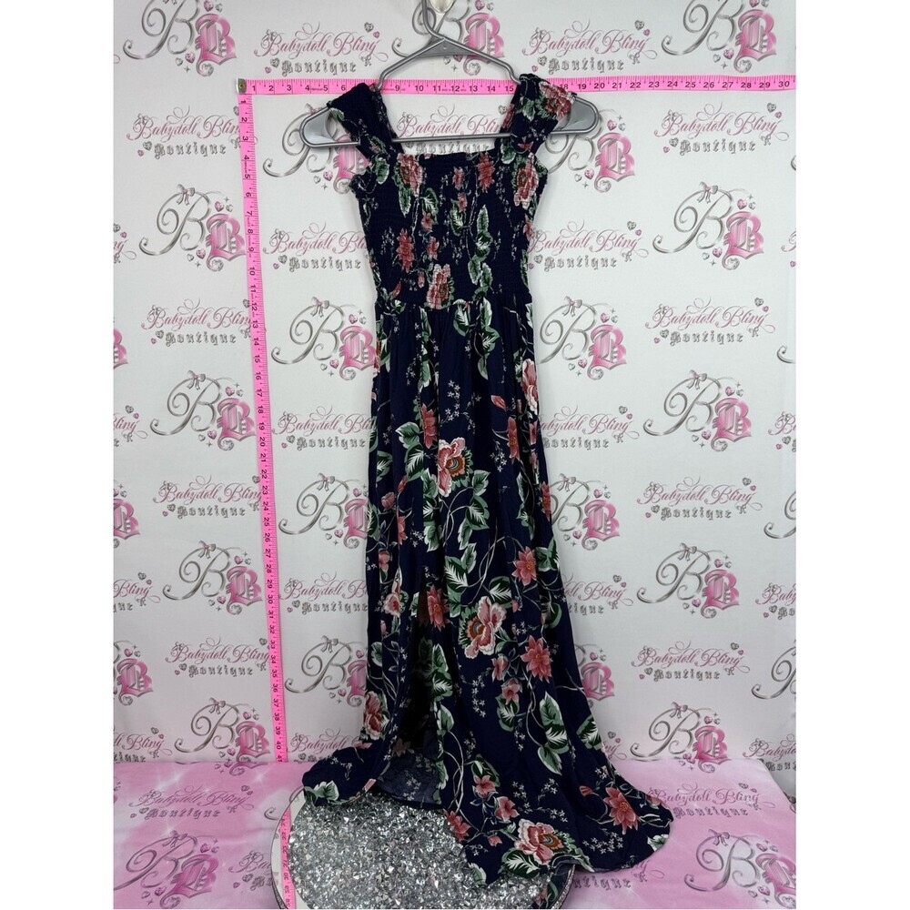 Japna dress long Navy Floral Maxi Dress with Pink & Green Accents